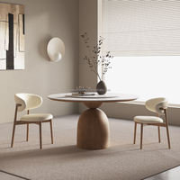 Table et chaises en bois de style moderne et luxueux, style crème, table à manger ronde de designer pour la maison