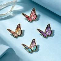 Broche de solapa vintage de mariposa de cristal tintado y esmalte, diseño de insecto