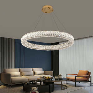 Candelabro de anillo de cristal moderno, luz colgante Circular de tira larga, altura ajustable para comedor, medio para hoteles, restaurantes - Product Image 1