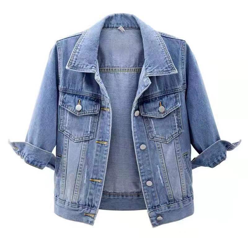 Jaqueta jeans bomber casual feminina, jaqueta jeans de manga longa vintage, tamanho grande, blusa de outono