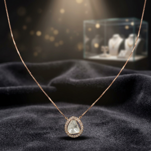 สร้อยคอจี้ทองคำแท้14K ทันสมัยในสไตล์จี้เพชรลายหยดน้ำตาเพชรทรงกลมขนาดเล็กประดับสร้อยคอ - Product Image 2