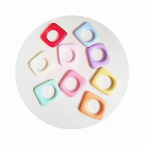Colorful Resin Acrylic Rings Kids Round Square Rings Set Vintage Geometric Korea Beads Trendy Jewelry Gifts