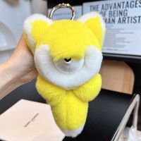 Véritable fourrure de lapin Rex 23cm renard peluche sac à dos pendentif mignon peluche renard dessin animé poupée charme boule de fourrure femme sac pendentif décoration