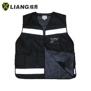 Với Dây kéo phản quang an toàn vest khả năng hiển thị cao màu đen đa chức năng Túi an ninh giao thông vest an toàn vest với logo