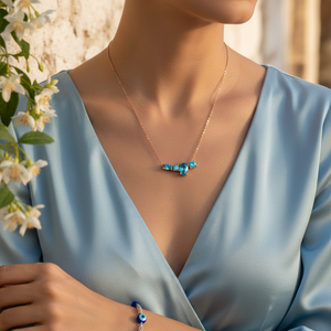 Collar de cuatro piedras de Aguamarina, diseño turco hecho a mano, joyería de plata de ley 925, venta al por mayor - Product Image 3