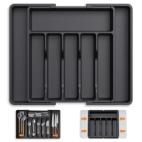 Organisateur de tiroir extensible, plateau à couverts en plastique réglable, porte-ustensiles de cuisine pour cuillères, fourchettes, couteaux