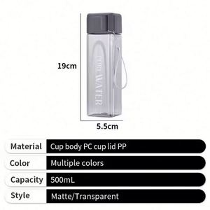 Botella de Agua Cuadrada Portátil de 500 ml con Logotipo Personalizado, de Plástico, Ideal para la Escuela y Deportes - Product Image 2
