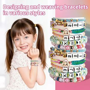 Ensemble de bijoux pour enfants, bracelet et collier <span class=keywords><strong>en</strong></span> perles colorées, bijoux faits à la main, bracelets et colliers <span class=keywords><strong>en</strong></span> résine <span class=keywords><strong>tressée</strong></span> pour enfants - Product Image 3