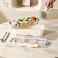 Boîte à bento rectangulaire moderne en acier inoxydable SUS304 de qualité supérieure avec couvercle en PC, paroi extérieure de qualité alimentaire, étanche, 2-3 compartiments