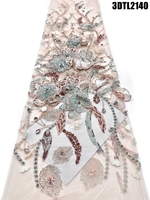 Tissu de dentelle de luxe Oman avec fleurs 3D, dentelle perlée de Dubaï, tulle brodé, tissu de dentelle à sequins pour robe de mariée des Philippines