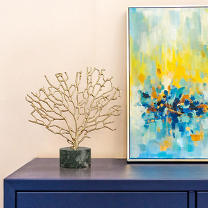 Modern Minimalist Brass Coral Tree <b>Ornament</b> Marble Base 2Pcs Living Room Decor - Product Image 2