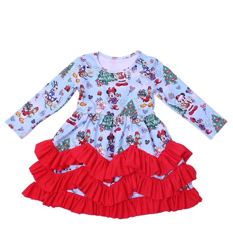 latest children frock design girl kids winter clothes cartoon princess dress with ruffles for nowborn baby girl holiday dress