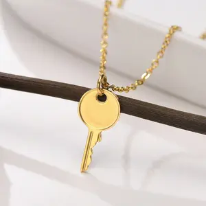 High End Waterproof Stainless Steel 18k Gold Plated Collarbone Necklace Fashion Sweater Chain Key Pendant Necklace For Women