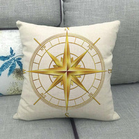 Housse de coussin en lin style nordique boussole nautique pour décoration intérieure 45*45cm, housse de coussin de canapé