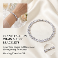 Pulseras de Cadena y Eslabones de Moda para Tenis, Tono Plateado, con Circonitas de Corte Cuadrado, Joyería para Mujer, Regalo de Boda o San Valentín