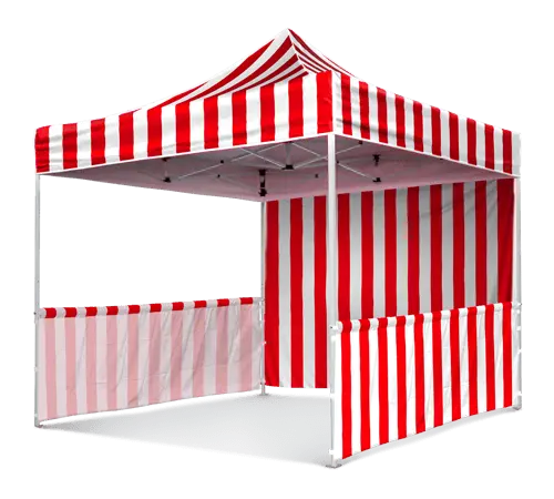 خيمة عرض تجاري للبيع صغيرة ذات خطوط حمراء وبيضاء للدعاية في احتفالات الكرنفالات