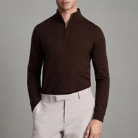 Logo personnalisé tricot printemps automne hiver laine mérinos demi fermeture éclair col entonnoir pull style décontracté polo tricot pull chemise hommes pull