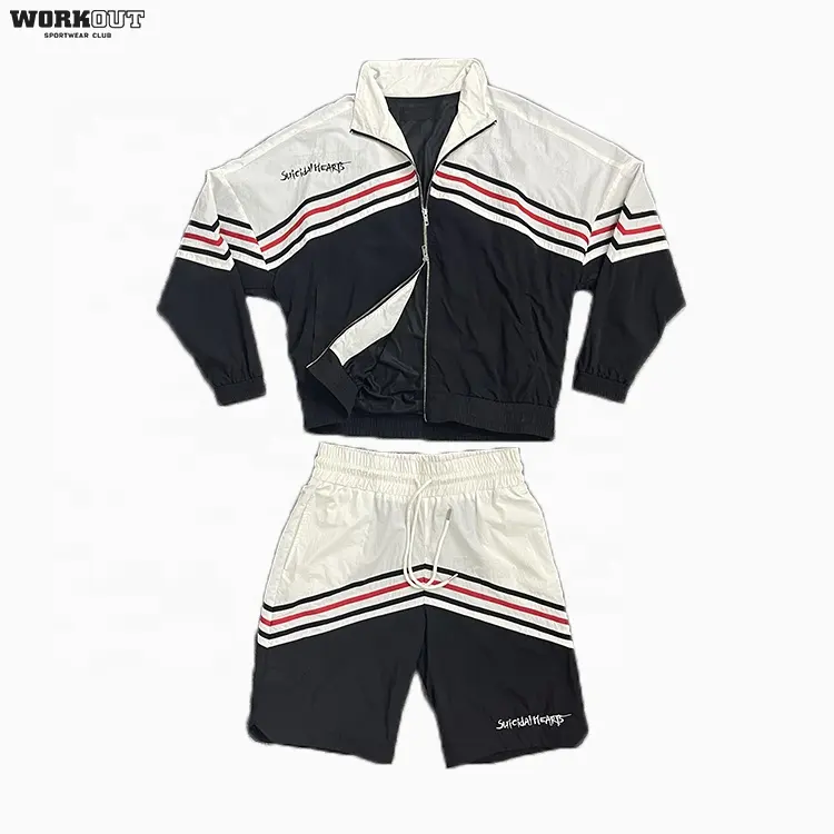 Biểu Tượng Tùy Chỉnh Zip up Trọng Lượng Nhẹ Polyester Nylon Gió Ngắt Người Đàn Ông Theo Dõi Phù Hợp Với Nylon Áo Gió Tracksuit Áo Khoác Và Quần Short Thiết Lập Người Đàn Ông