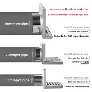 Sifone a pavimento a L in acciaio inox 304 a parete, design moderno e minimalista <span class=keywords><strong>per</strong></span> terrazze e balconi esterni, 50mm - Product Image 5