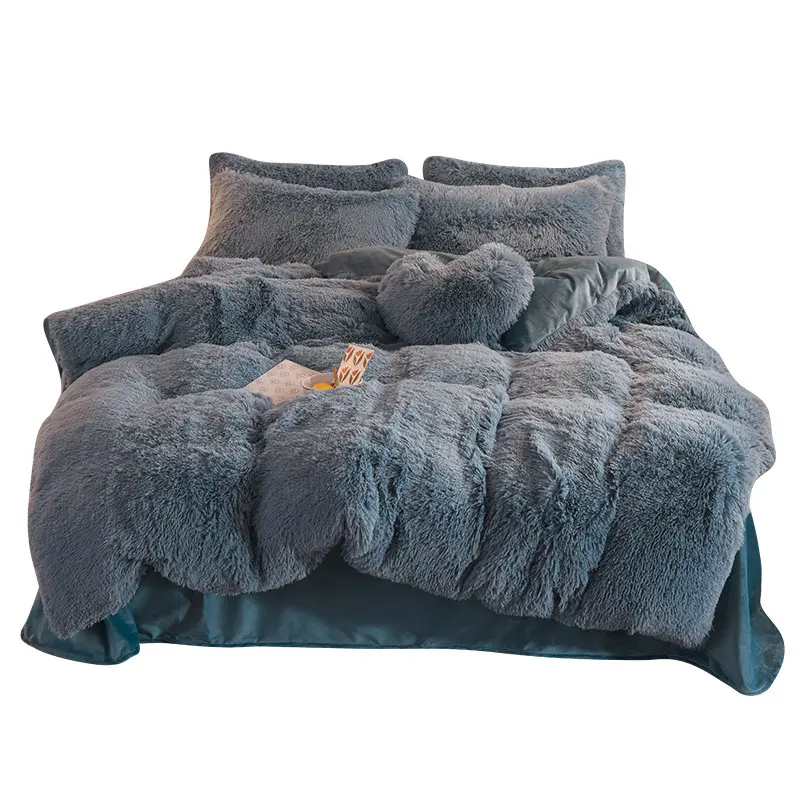 Dropshipping New style 4 Piece Luxury Plush Shaggy Duvet Cover Set Ultra Soft Faux Fur Super Warm Fluffy Bedding Sets for Winter