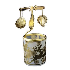 <strong>Tea</strong> <strong>Light</strong> Candle <strong>Holder</strong> Modern Halloween Design Rotary Candle Jars Home Decoration Custom Metal Christmas Etching GOLD COLOR - Product Image 1