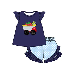 Customization pre-order toddler baby boutique outfits children garments back to school shorts set kids girls clothes