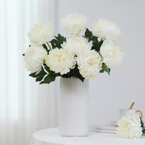 Crisantemo Artificial Blanco y Amarillo, Flor de Seda de Alta Simulación, Decoración para Exteriores, Bodas y Hogar - Product Image 3