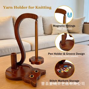Wooden Rotatable Yarn Spool Holder Magnetic Knitting Yarn Holder For Hand Knitting <b>Desktop</b> Use - Product Image 2