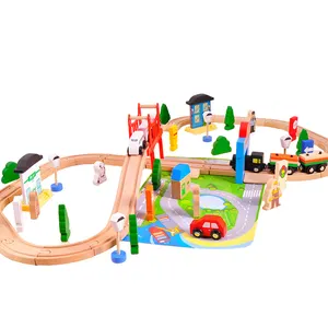 Novo brinquedo de trem elétrico 2020, 80 pçs, trem de madeira, brinquedo com pista, diy, montado, comboio de 3-8 anos de idade, brinquedos para crianças