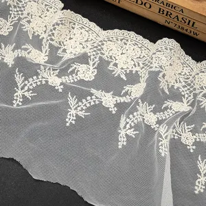 Free Sample Custom French Lace Guipure Fabric Embroidery Lace Fabric In Wedding Dress Mesh Fabric