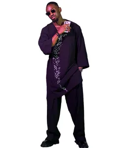 非洲男士套装时尚黑色卡夫坦2024新款2件套男士刺绣休闲服套装