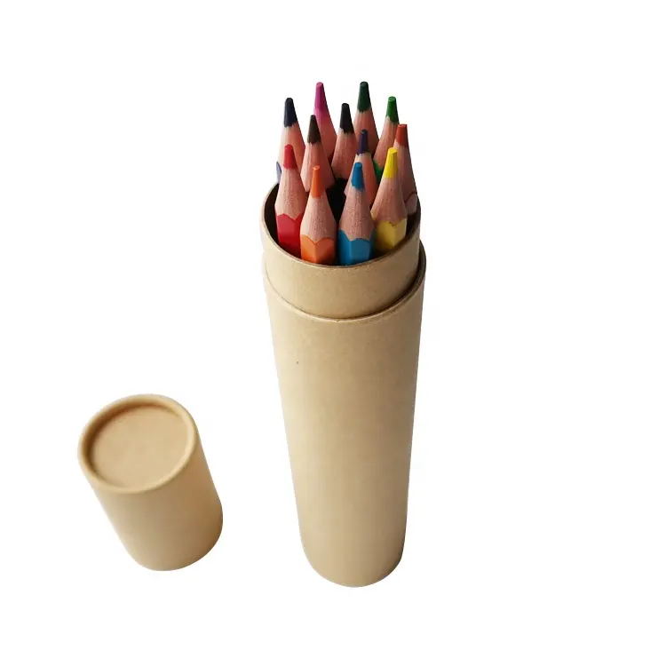 Ensemble de crayons colorés en plastique pour enfants, 7 ", 12 pièces, usine directe, dans Tube en papier Kraft