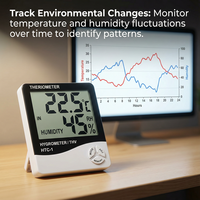LONN HTC-1 Termometer Digital Higrometer (Thermohygrometer) Tahan Air Plastik ABS Layar LCD Untuk Penggunaan Rumah Tangga 10%-99%RH