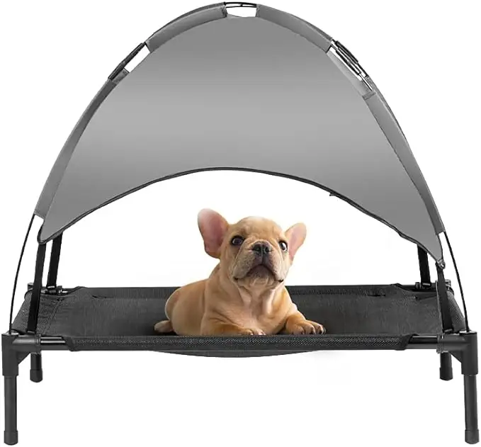 Tempat tidur anjing besar, tempat tidur anjing tinggi tinggi dengan kanopi-ditingkatkan 48 inci luar ruangan dengan naungan yang dapat dilepas tenda