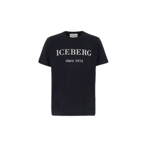 T-shirt en coton avec logo noir Iceberg de grande qualité Logo blanc contrasté brodé sur la poitrine - Product Image 1