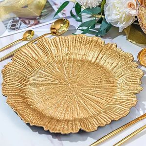 結婚式装飾メラミンプレート環境にやさしい13インチゴールドリーフ充電器プレート - Product Image 5