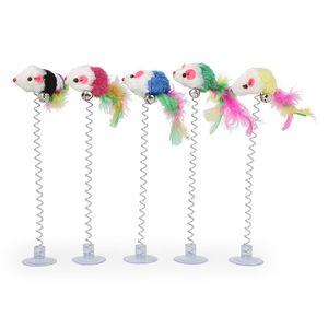 Baguette de chatonnière à plumes de printemps, Jouet d'auto-entretenissement pour chat, Jouet de chatonnière à ventouse en forme de souris Roly-Pot, Jouet pour chat résistant aux morsures - Product Image 3