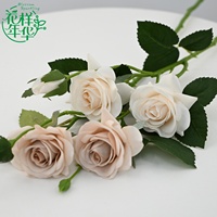 Rose artificielle en latex toucher réel, 54 cm, à trois têtes, petite, pour centre de table de mariage, arrangement floral, accessoires de photographie
