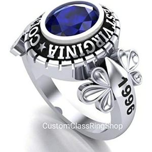 Anillo de Graduación Clásico Personalizado para Mujer, Plata de Ley 925, Bañado en Rodio, con Zirconia en Engaste de Bisel - Product Image 2
