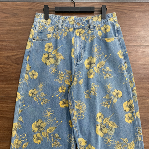 <strong>Yellow</strong> Floral Print Wide Leg <strong>Jeans</strong> High Waist Light Wash Denim Pants Vintage Summer <strong>Women</strong> - Product Image 2