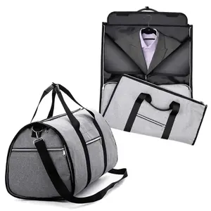 2 en 1, equipaje de viaje con logotipo personalizado, bolsa de deporte para gimnasio, traje plegable, bolsas de lona de viaje, bolsa de ropa convertible