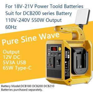 Onduleur portable à onde sinusoïdale pure 550W, pack de batteries 18V 20V, AC vers AC 60Hz 110V-240V, charge rapide USB Type C 65W, LED 12V DC - Product Image 3