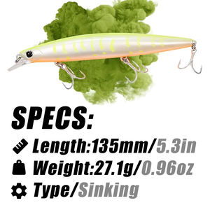 B&U JT14 135mm 27g Esca Artificiale Affondante Stampata in 3D in Plastica ABS, <span class=keywords><strong>Minnow</strong></span> Rigido <span class=keywords><strong>per</strong></span> Pesca in Acqua Salata, Dolce, Fiume e Mare - Product Image 2