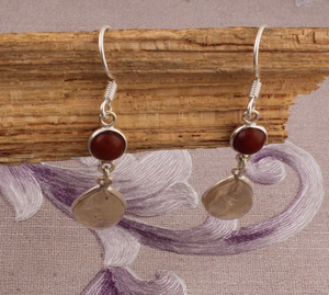 925 <b>Sterling</b> <b>Silver</b> Red Onyx Golden Rutile <b>Hoops</b> <b>earrings</b> Two Stone Minimal <b>Earrings</b> At Cheap Price - Product Image 2