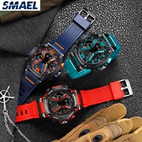 Montres pour hommes, grand cadran, montre numérique, résistante à l'eau 5 bars, date LED, alarme, chronomètre de sport SMAEL 8087