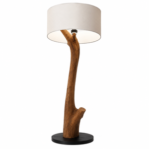 Lampe de sol en racine de teck avec abat-jour en forme de tambour, commande tactile, lumière blanche neutre, base en bois, design Wabi-Sabi, décoration d'intérieur - Product Image 1