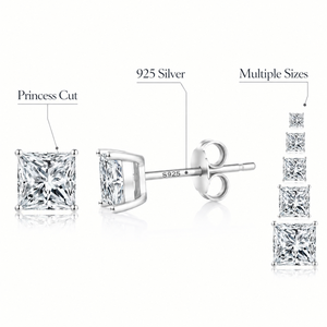 Boucles d'oreilles en argent S925, moissanite taille princesse carrée, clous d'oreilles à quatre griffes, plusieurs tailles, motif papillon - Product Image 2