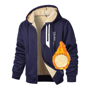 Chaqueta de Forro Polar de Poliéster para Hombre, Estilo Casual, Sólida, con Cierre de Cremallera y Capucha, Cálida para Invierno, Tejido de Lona - Product Image 1
