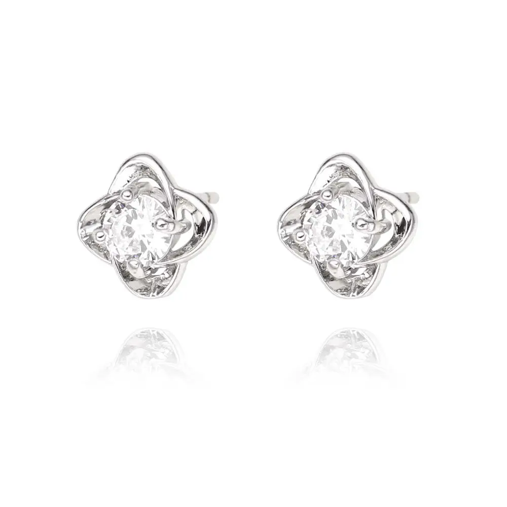 Fashionable Four-Leaf Clover Stud Earrings Single round Brilliant Cut Lab-Grown Diamond Available in Platinum and Rose Gold