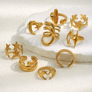 Geometrische RVS Sieradenset 18k Goud Vergulde Blad Ster Verstelbare Open Ringen voor Vrouwen - Product Image 2